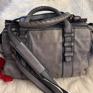 Liebeskind Berlin Distressed Gray Genuine Leather Speedy Crossbody Bag/Tote🔥